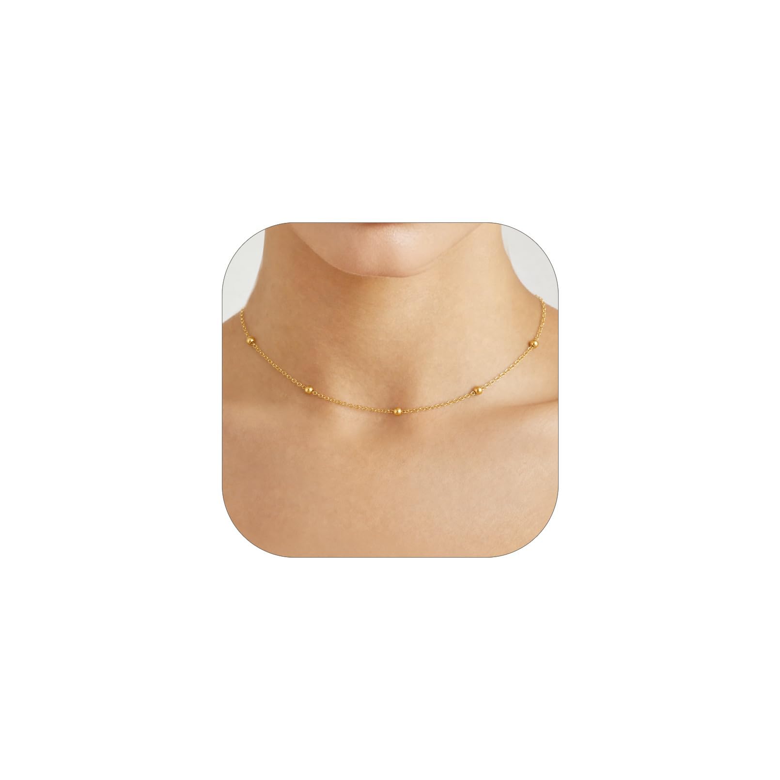 FOCALOOK Choker Necklace for Women, Double Layered Boho Beaded Choker Chain