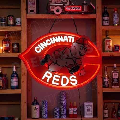 Queen Sense 16"x11.5" Go Cincinnatis Team Reds LED Neon Sign for Wall Decor USB Powered Dimmable Neon Light BH1084