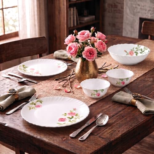 Novo Opalware Dinner Set, 10 Pcs for Family of 2, Rose Garden