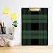 OTVEE Christmas Green Tartan Plaid Clipboard Standard A4 Size Decorative 12.5x9 inch Acrylic Clipboards for Office Writing Drawing
