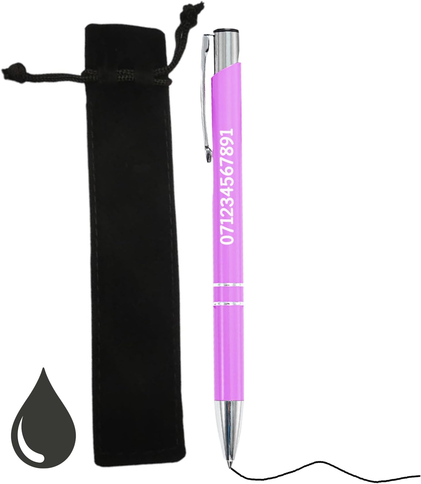 Personalize Pro Custom Ballpoint Pen | Personalised with Your Choice of Text | Pen Gifts for Men Women Student | Aluminium, Fine Point & Black Ink | Unique Present, With Black Pouch (Pink)