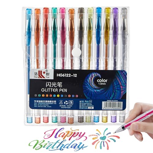 Caelura 12 Stück Gelschreiber, Gelstifte Glitzer, Bunte Gelstifte Set, Glitzerstifte Kinder, Gel Stifte Set für Notizen, Markierungen, Zeichnen,Malbücher, Karten, und Basteln
