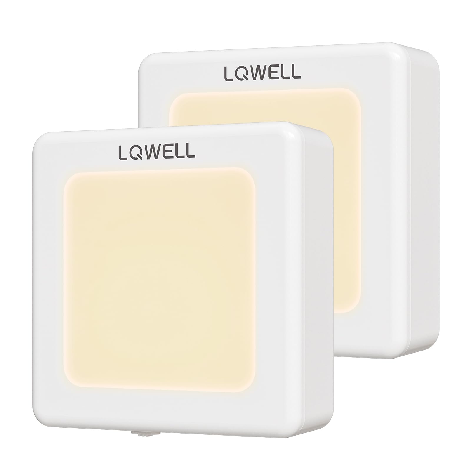LQWELL® LÁMpara de Noche Plegable con Sensor Crepuscular, LÁMpara de Noche con Brillo Ajustable, Luz de Enchufe AutomÁTica, Luz de OrientaciÓN Blanca CÁLida (Blanco, 2 Piezas)