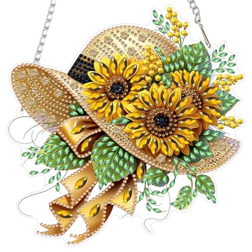 Peinture diamant pour adultes 5D kit complet chapeau tournesol avec pendentif cristal