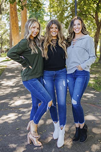 Farysays Women's Hoodie Long Sleeve V Neck Lace Up Criss Cross Casual Sweatshirts Pullover Tops Fall Winter Cute Hoodies For Women Grey Xx-Large #TOP4