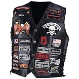 Diamond Plate Rock Design Genuine Buffalo Leather Biker Vest With 42 Patches- L