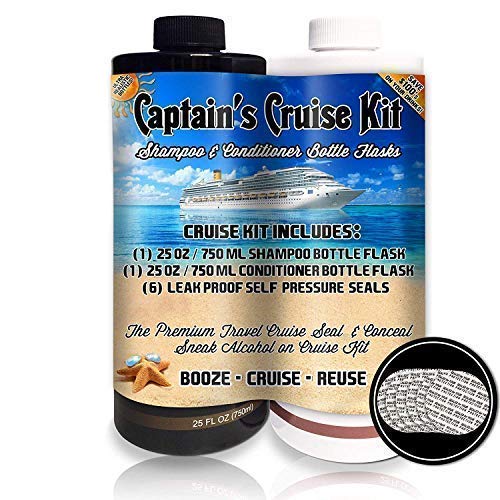 Black & White Label Company Captain's Cruise Kit With Shampoo & Conditioner Bottle Flasks (2x25oz) - Premium Sneak Alcohol On Cruise Set - Rum Runner Take Liquor Booze Anywhere Containers
