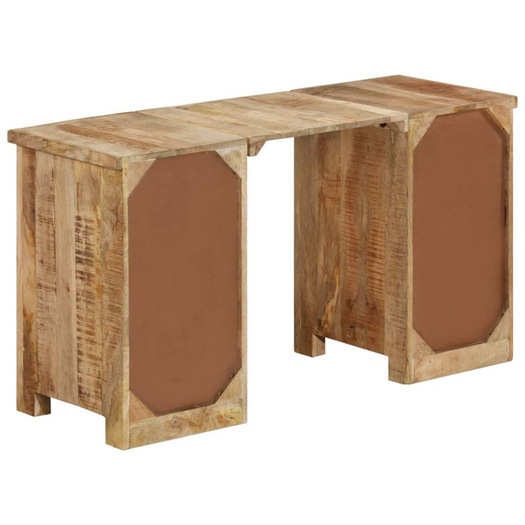 Schreibtisch Massivholz Mango Retro Bürotisch 140x50 cm | Flexibler Bürotisch mit 5 Schubladen und Schrank für Arbeitszimmer. Abnehmbare Platte bildet 2 Beistellschränke.