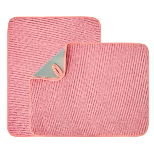 VESHE 2 Pack Microfiber Dish Drying Mat for Kitchen Counter,Ultra Absorbent Dish Drainer Mat ,Dish Drying Pad , Dish Rack Mat 20×15 Inch (Pink)