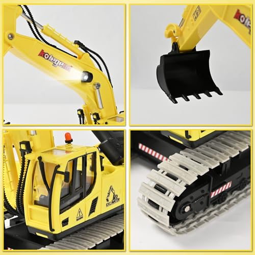 Image of kolegend Remote Control Excavator Toy 16 Inch, 11 Channel RC Construction Vehicles Hydraulic Haulers Digger Toys Gift for 6+ Years Old Kids Boys