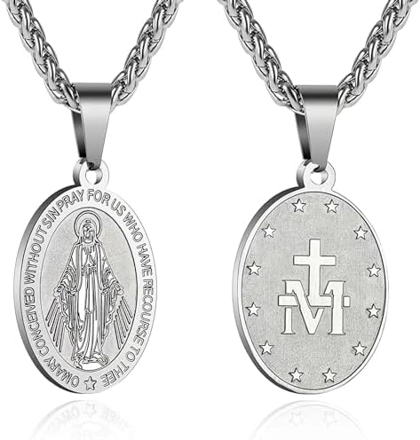P. BLAKE Oval Saint Christopher/Michael/Joseph/Jude/Virgin Mary/Joseph/Francis/Patrick/Anthony/Benedict/Thomas Necklace for Men Women, Stainless Steel Catholic Patron Pendant with Chain 24 Inches