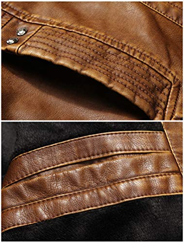 PASOK Men's Faux Leather Jacket Vintage Stand Collar Motorcycle PU Leather Outwear Coat4