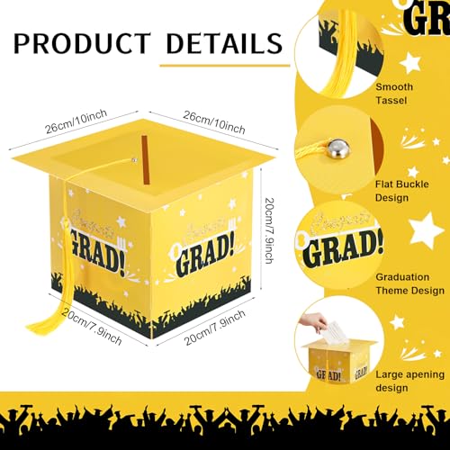 Image of Outus 2026 Grad Card Box with Tassel Congrats Graduation Cap Card Holder for Graduation Gift Box Party Supplies (Yellow,Stylish)