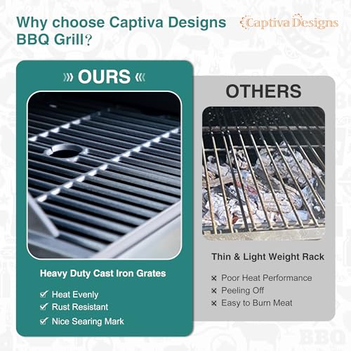 Image of Captiva Designs Propane Gas and Charcoal Grill Combo with Side Burner & Porcelain-Enameled Cast Iron Grate, Dual Fuel BBQ Grill for Outdoor Events & Backyard Barbecue, 690 SQIN Cooking Area