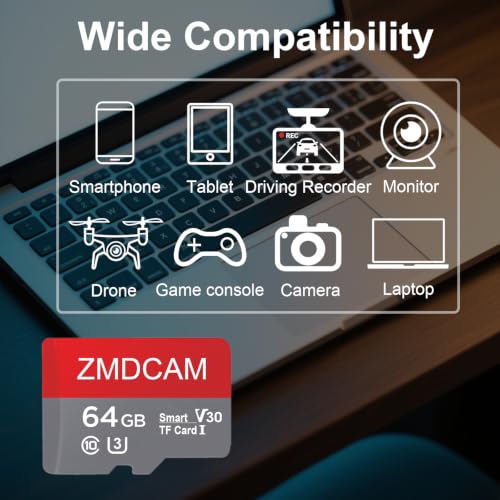 Image of 64GB TF Card with Adapter UHS-I U3 C10 A1 V30 Memory Card | A1 Performance High-Speed TF Card Up to 90MB /S for Smartphones /Tablets /Cameras /Car Recorders /Game Consoles