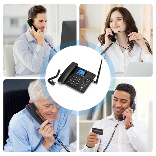 Lychee 2,3,4G Schnurloses Festnetztelefon - Dual SIM, WiFi - Mehrsprachig, großes Farbdisplay mit Hintergrundbeleuchtung- Abnehmbare Antenne- Tischtelefon für Büro/Hotel/Wohnungen