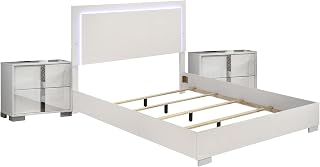 Benzara white and chrome queen bedroom set with two nightstands