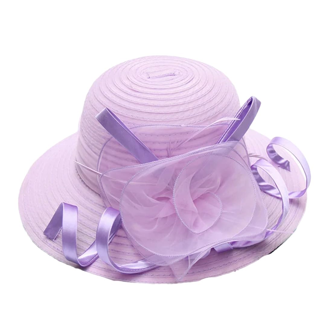 Yeuyyben Moda Donne Estate Organza Sun Cappelli Tesa Larga Elegante Fiore Cappello Matrimonio Chiesa Party Cap