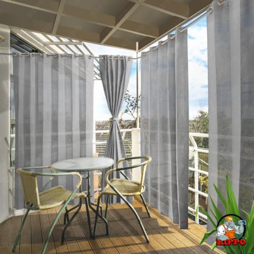 Image of HIPPO 150 GSM Outdoor Sun Blocking Balcony Eyelet /Grommet CurtainsCurtains Sun & UV Protection, Light Filtering Window Curtain (Grey, 4.5FTX8FT, 1PC)