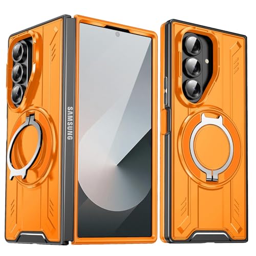 Coque rigide Galaxy Z Fold 7 magnétique orange avec anneau de support