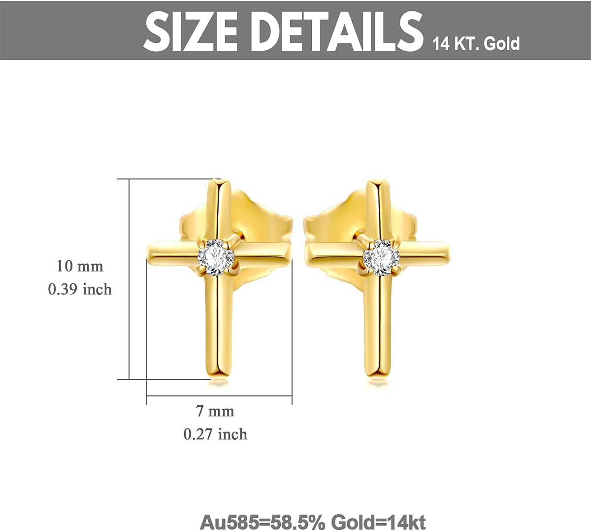 14k Gold Small Cross Stud Earrings for Women, Real 14 Carat Gold Religious Jewelry Confirmation Gifts for Teens Girls, Present for Her - Image 3