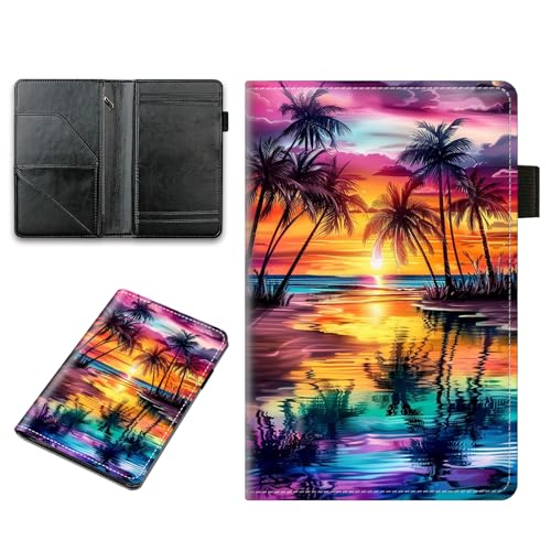 Server Book, PU Leather Server Books for Waitress, Waitress Book with Zipper, Waiter Book with 5 Large Pockets and 1 Pen Holder Fit Server Apron (Sunset Beach)