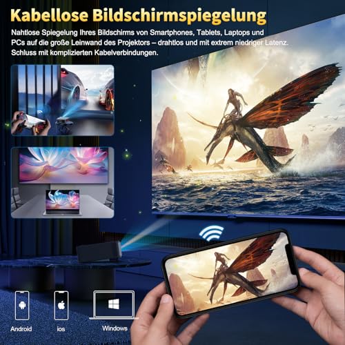 Beamer-4K[2200ANSI&Autofokus/Trapezkorrektur] Tageslicht Beamer mit WiFi 6 Bluetooth,DESS Full-HD 1080P Smart kurzdistanz Beamer,verdeckter Motor-Ständer,300 Display Heimkino&Outdoor Projektor