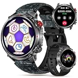 Military Smart Watch for Men with IP68 Waterproof Compass LED Flashlight, 1.7“ HD Fitness Tracker BT Call/Text Reply/100+Sports Modes/Sleep Monitor, 30 Days Battery for Android iOS (Camouflage Black)