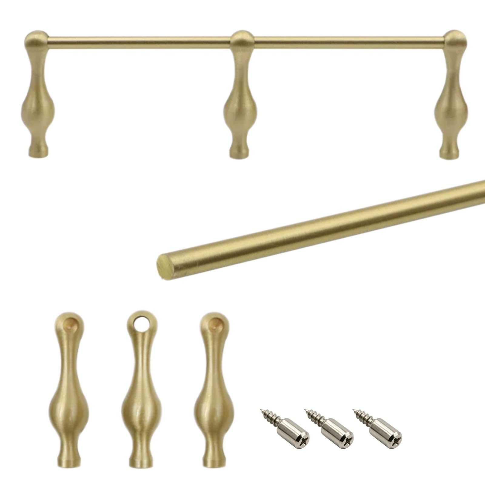 Brass Kitchen Shelf Guardrail Set, Anti-Tipping Gallery Rails for Shelving with Spindles & Screws, Decor Cabinet Guard Railing for Bookcases/Bedroom/Entryways(Style B,L 46cm/18.1")