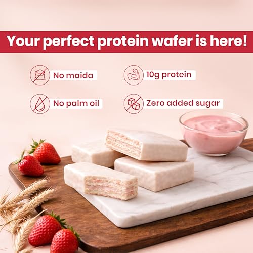 Image of SUPPLY6 Protein Wafer Bars | Pack of 10 | Multigrain Crunchy Wafer | Vegetarian | 10g Protein | 3g Fiber | No Added Sugar | 400 G (Strawberry)