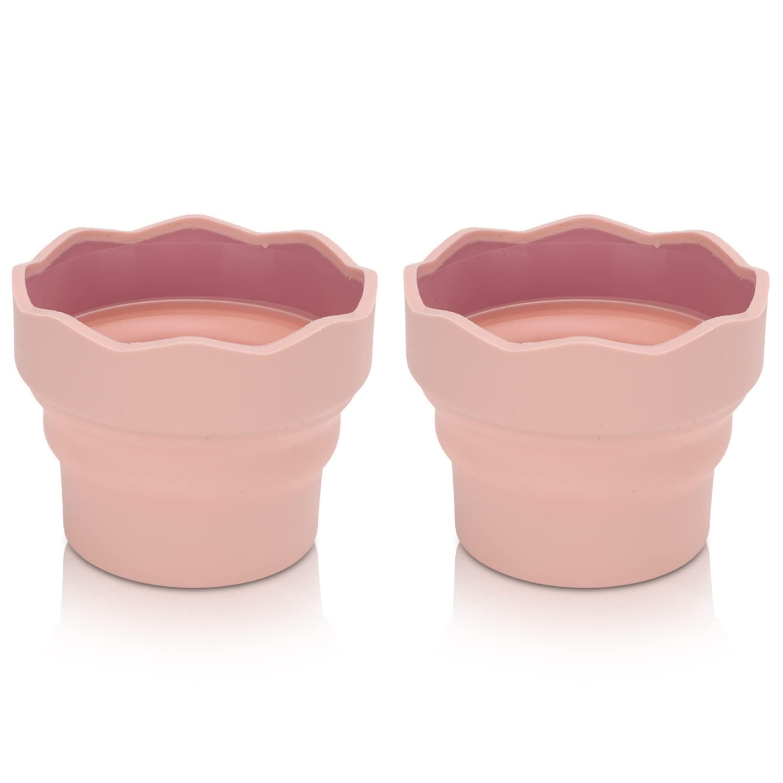 2Pcs Collapsible Paint Brush Washer, Brush Holder Cleaner Painting Water Cup Portable Silicone Washing Bucket for Watercolor Oil Painting(Pink)