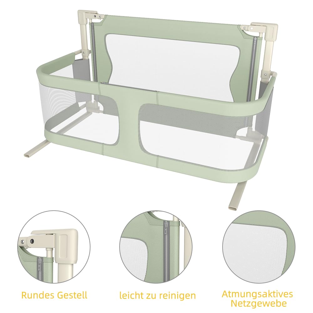 homewell Bettgitter, gemeinsames Schlafen, Bettschutzgitter Kinderbettgitter für Kinder Babybettgitter Klappbar, Bett Schutzgitter für Kinder (Grün)
