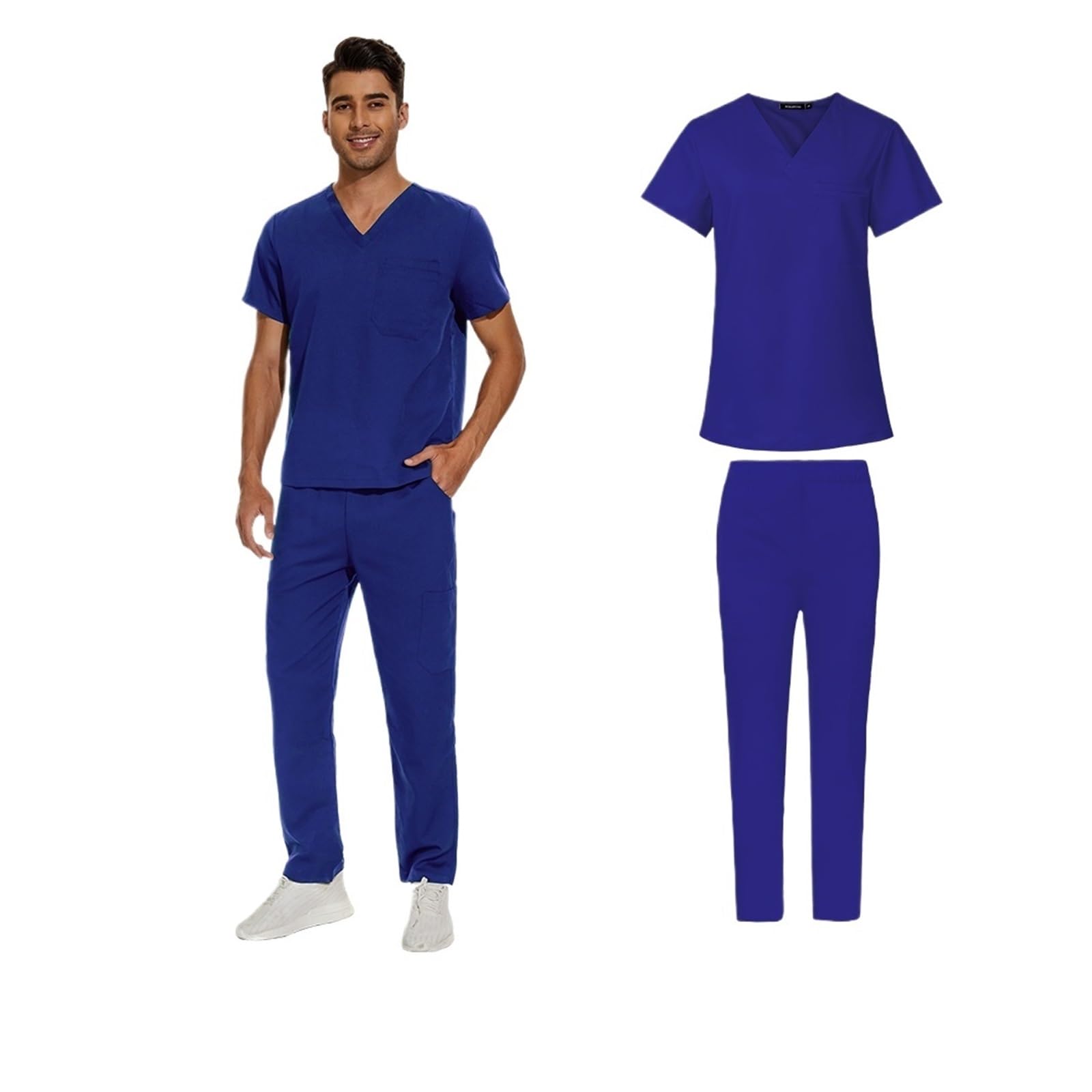 Scrub da uomo Uniforme da laboratorio Set da clinica maschile for medico ospedaliero Tuta con scollo a V Scrub Abbigliamento da infermiera for farmacia Infermiera Oss Sanitario Estetista(42019-Royal B