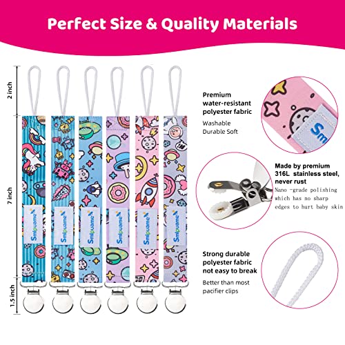 Image of Pacifier Clip Girl,6 Pack Stylish Binky Clips Strap for Baby Girls,Paci Holder with Metal Clip Lightweight Universal Fits Most Pacifiers Teether Toy Soothie,Baby Gift(Travel in Space)