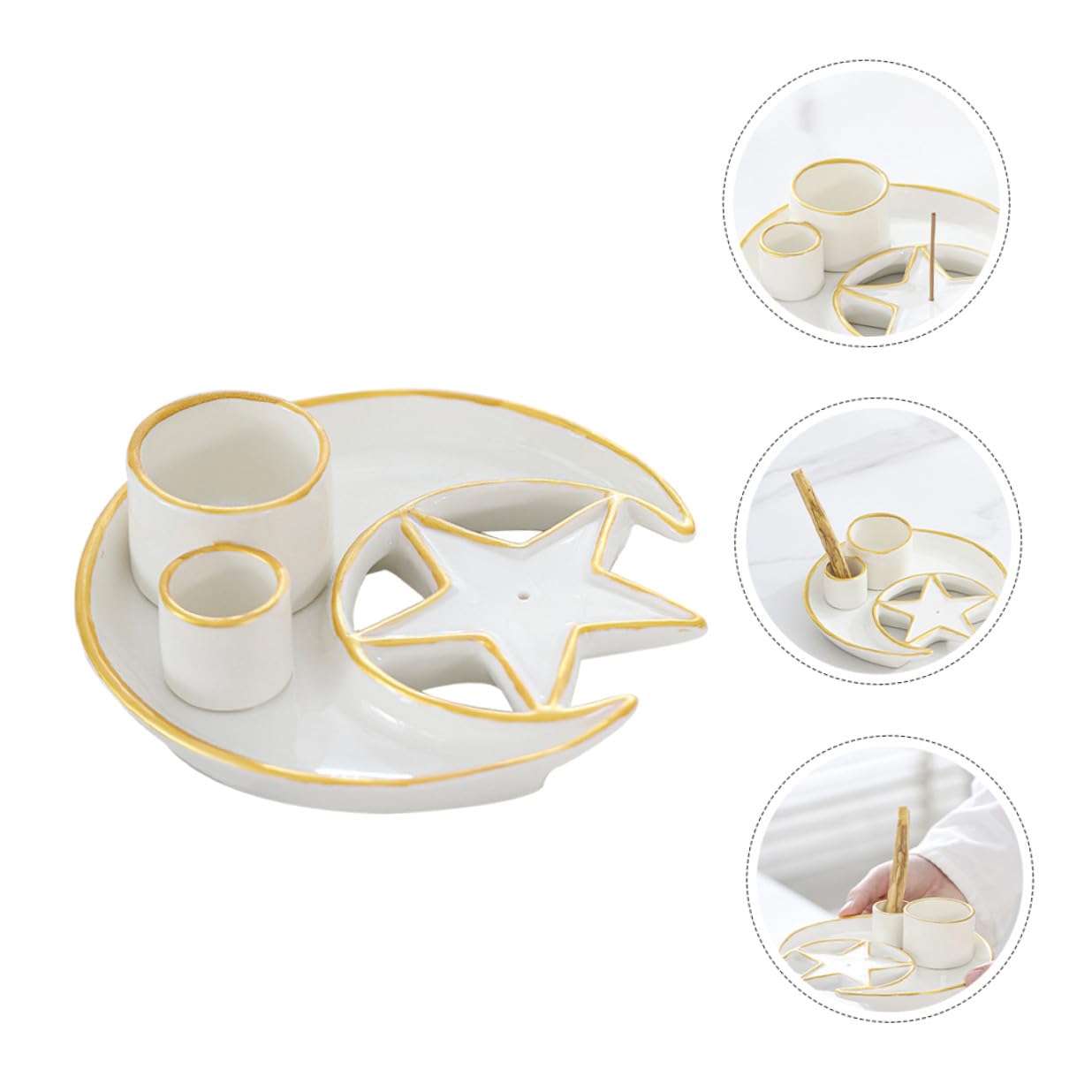 ARTIBETTER Porta Incienso de Cerámica Multifunción Bandeja para Quemar Hierbas y Varitas Soporte Decorativo para Aromaterapia en Hogar Candelabro de Cerámica Día y Noche Adorno Zen