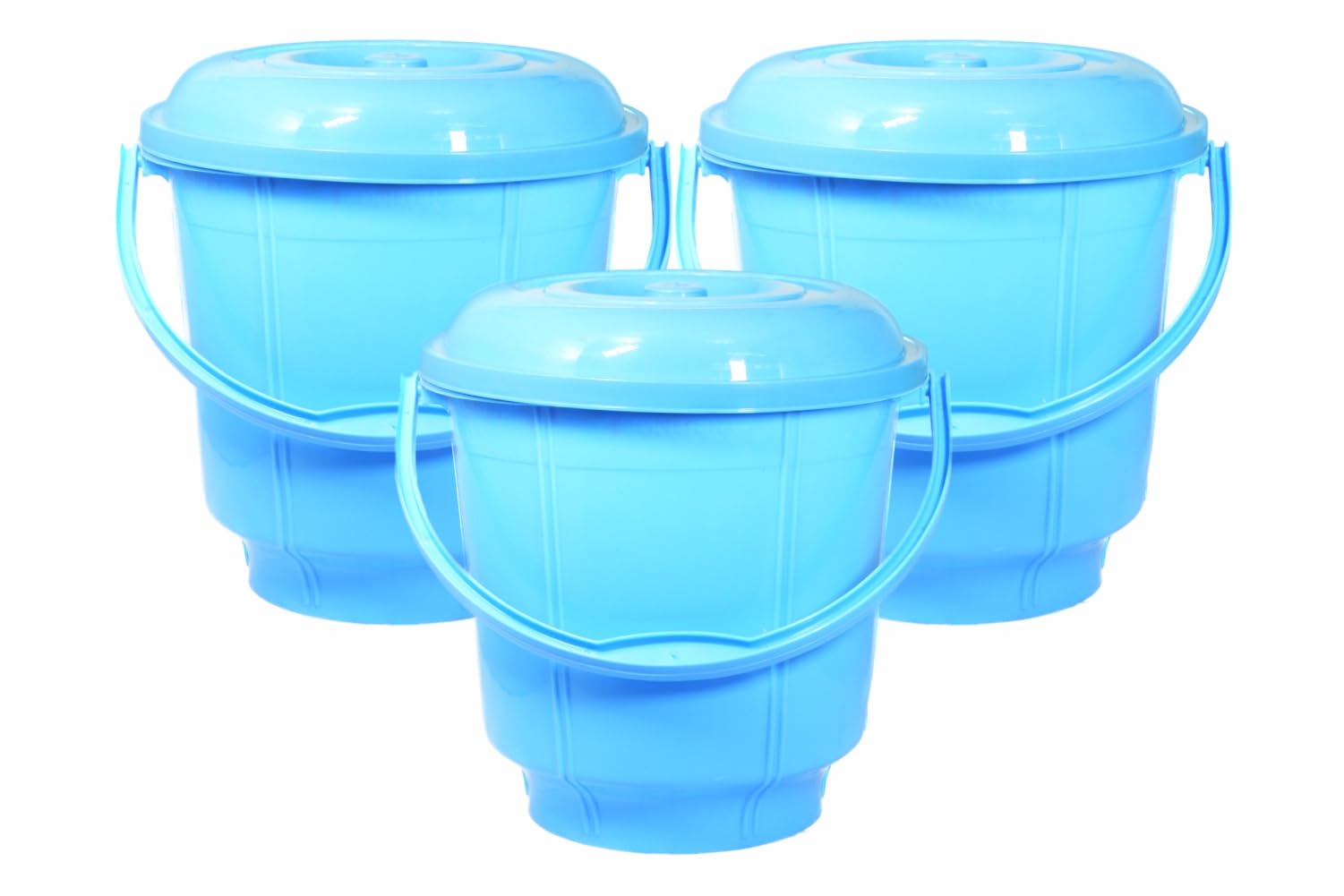 MORVI 5 Litre Plain LT with Lid Heavy Quality Plastic Bucket,for use in Bathroom, Kitchen, Laundry, Garage,Pack of 3, 5 LTR, Blue Color