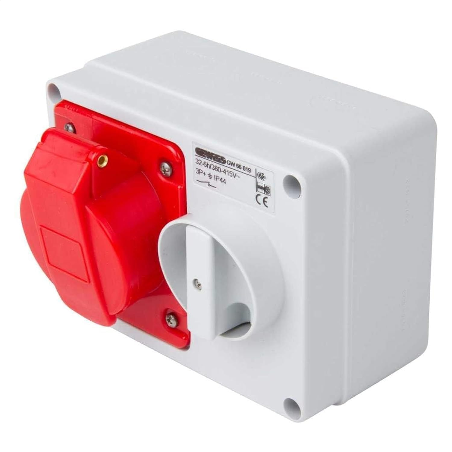 GewissGW66019 Horizontal Interlocked Socket Outlet, IP44, 6 Reference, 3P+E Pole, 380V-415V, 32 A, 50 Hz/60 Hz, Red