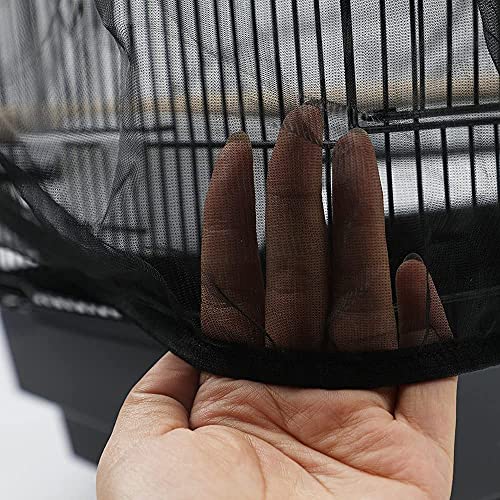 Image of Universal Bird Cage Seed Catcher,Seed Catcher Guard Net Cover,Parrot Nylon Mesh Net Cover,Soft Airy Cage Net Stretchy Skirt for Round Square Cages (Circumference 74 inch to 118 inch,Black)