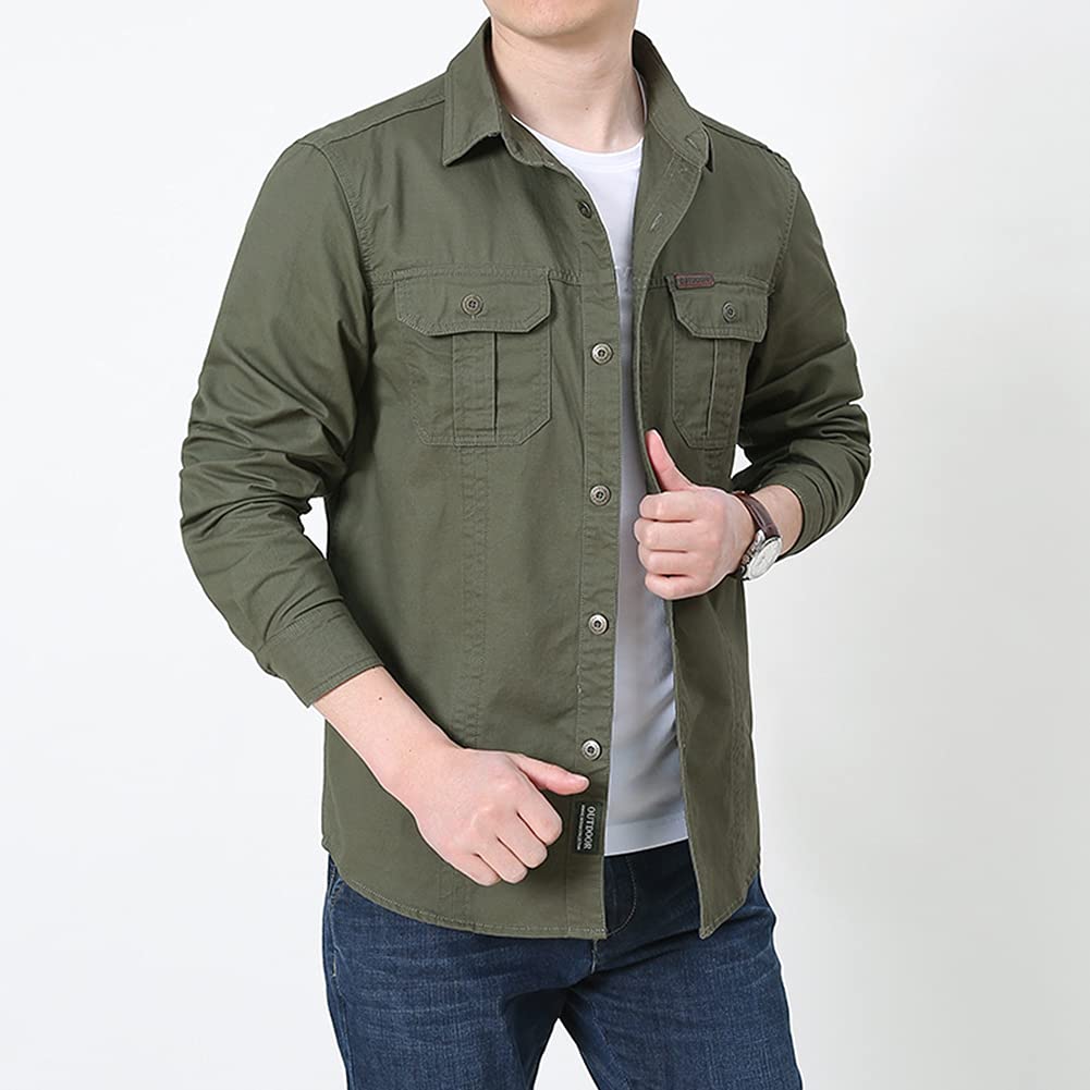 Hombres Chaqueta Estilo Militar Camisa de Combate de Algodón Ligero Chaquetas Bomber Camisa Cargo de Manga Larga Delgada Y Elegante, Trabajo, Ocio Y Vida Diaria