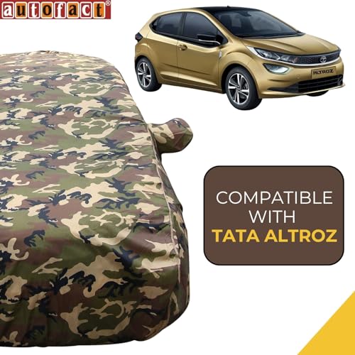 Image of Altroz Waterproof Car Cover with Mirror Pockets, Jungle Print Army Design, 4x4 American Matty,Triple Stitched, Compatible with Tata Altroz Car Cover (2020 to 2024), Altroz Car Accessories
