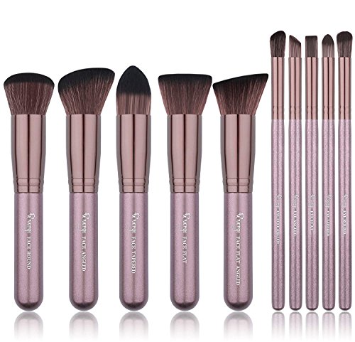 Qivange Vegan Makeup Brushes, Kabuki Makeup Brush Set Foundation Blending Eyeshadow Concealer Powder Makeup Brush Kit(10pcs Coffee Gold)