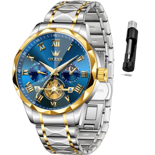 Image of OLEVS Watches for Men Luxury Diamond Casual Large Dial Watches Stainless Steel Waterproof Business Dress Analog Luminous Date Mens Watches