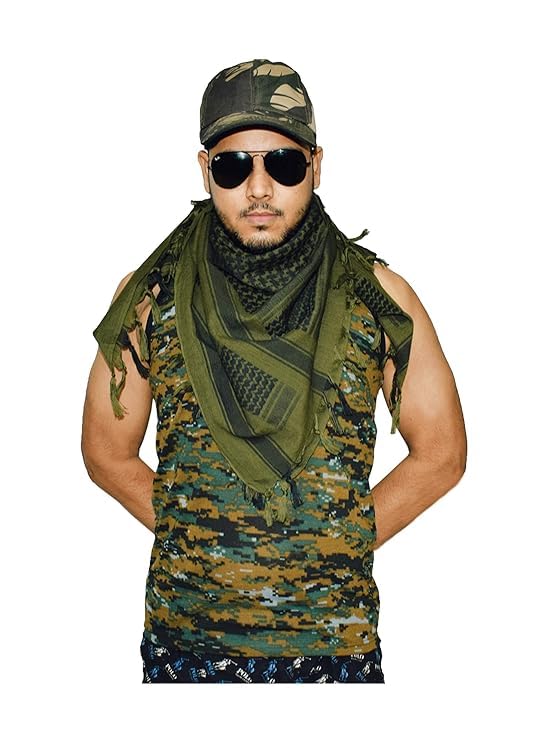 Fashions Men's Pure Cotton Arab Shemagh Neck Wrap Arafat Keffiyah Desert Army Wear Head Scarf Stole (Green)-image-34