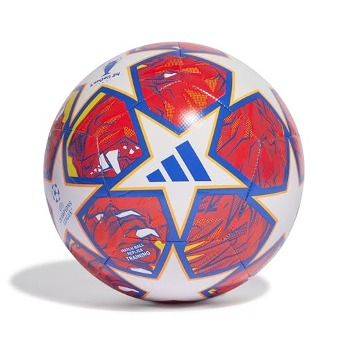 adidas UCL TRN White/GLOBLU/FLAORA Football/Soccer Ball (Machine-Stitched) for Unisex Size 5