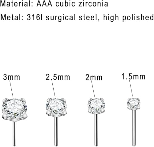 Miniatura 6 de FANSING 316L Surgical Steel Threadless Push Pin Birthday Stone Labret Studs 20g