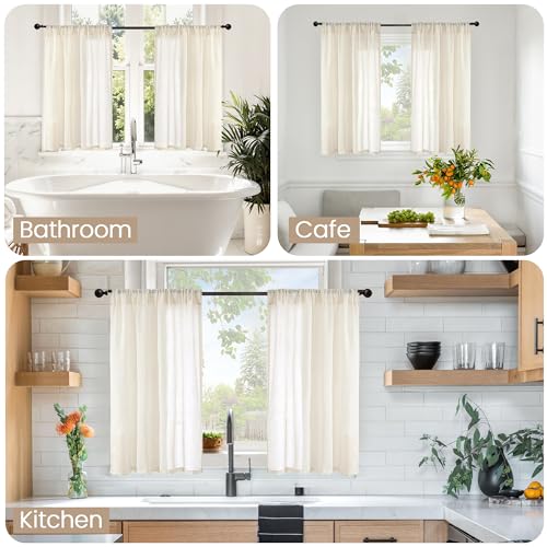 Image of BGment Cafe Linen Curtains 30 Inch Length for Small Window, Beige Half Window Drapes Semi Sheer Lightweight with Rod Pocket for Bathroom Kitchen Over Sink, 2 Panels Set, 24 Inch Wide Each Panel
