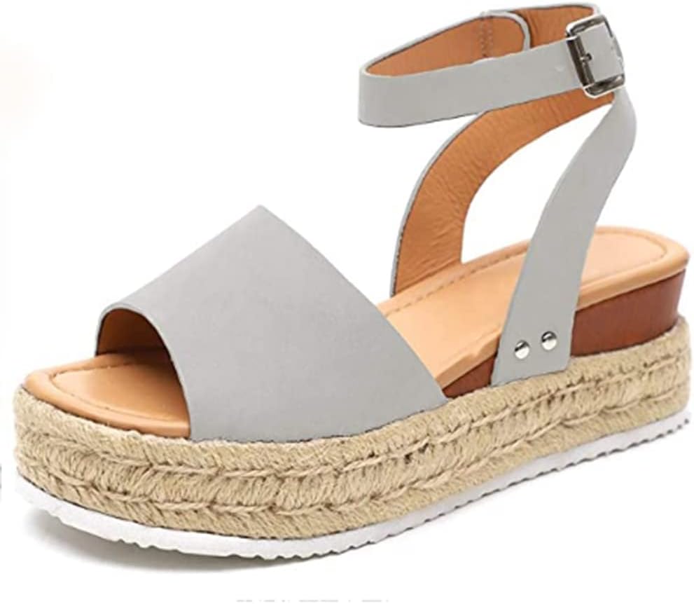 Sandálias femininas de bico aberto no tornozelo com tira à prova de água, sandálias de palha com boca de peixe, sandálias de plataforma com bico aberto