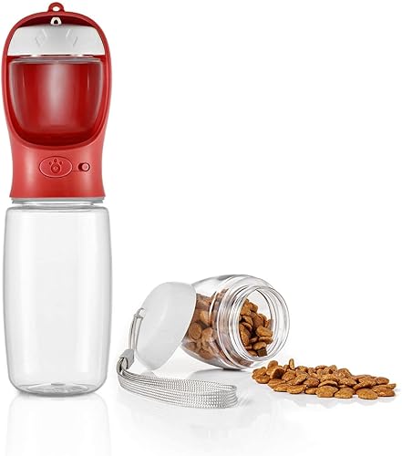 WePet Botella de agua portátil para perros con contenedor de alimentos, 19 onzas + 6 onzas, dispensador de agua para cachorros a prueba de fugas con