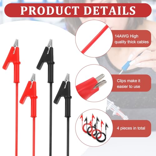 4 Stück 14 Gauge Krokodilklemmen Mit Kabel Silikon Messleitungen, Krokodilklemme Mit Drähten Für Multimeter,15a Dual Endete Krokodil Draht Kabel Mit Isolatoren Clips Für Prüfungen (1 M)