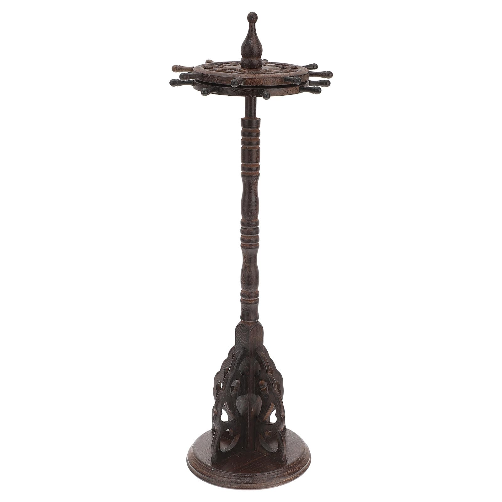 OATIPHO Vintage Round Base Pen Holder Wooden Brush Pen Rack Rotating Desk Organizer for Calligraphy and Office Storage 16.14In Height